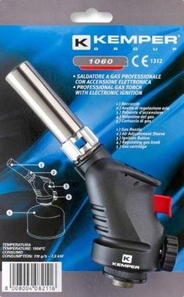 Palnik gazowy - Lutownica - KEMPER 1060 - 1500W - Piezo - 7/16