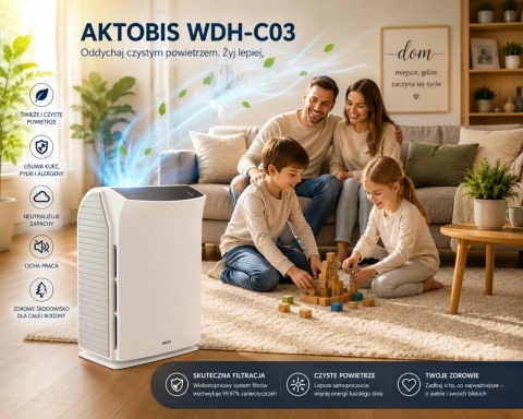 Oczyszczacz powietrza Aktobis WDH-C03 biały 72W filtr HEPA światło UV-C