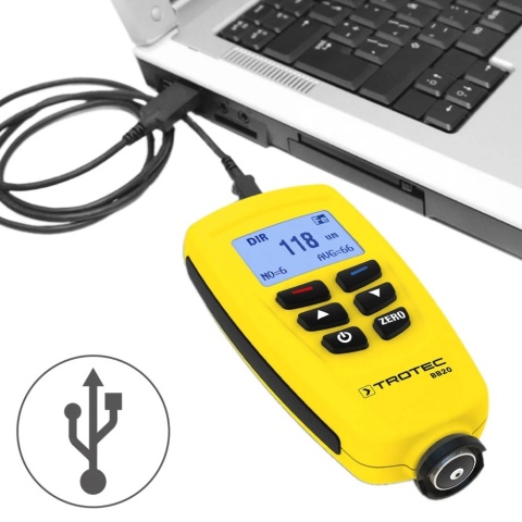 TROTEC BB20 Miernik grubości powłoki lakieru 0-1250µm Stal Aluminium USB