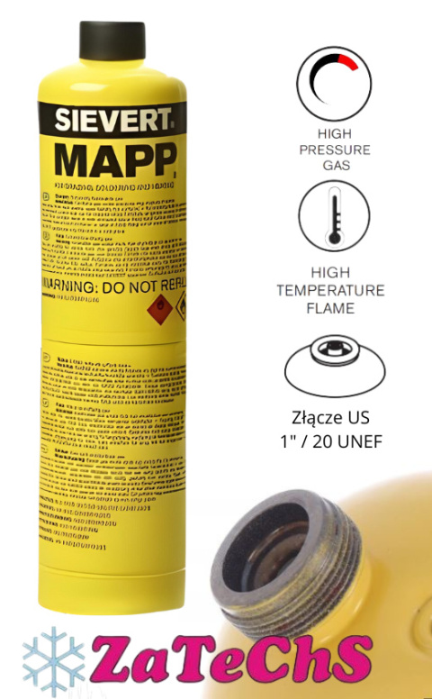 Butla gas PRO MAPP 1'' SIEVERT gaz w naboju o masie 400g Butla gas PRO MAPP 1'' SIEVERT gaz w naboju o masie 400g