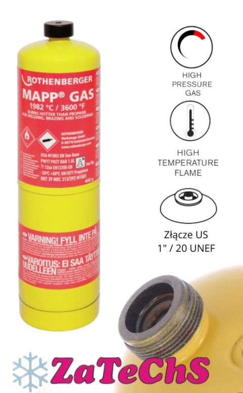 MAPP GAS Butla 1" 400 ML 1" Rothenberger MAPP GAS Butla 1" 400 ML 1" Rothenberger